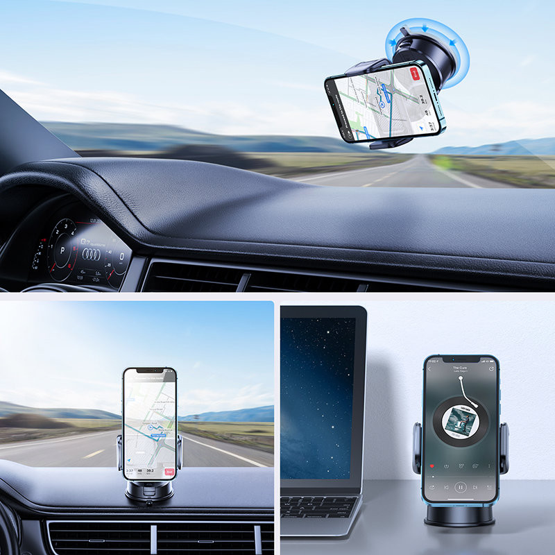 Automobilio telefono laikiklis išmaniojo telefono kabinos prietaisų skydelis juodas