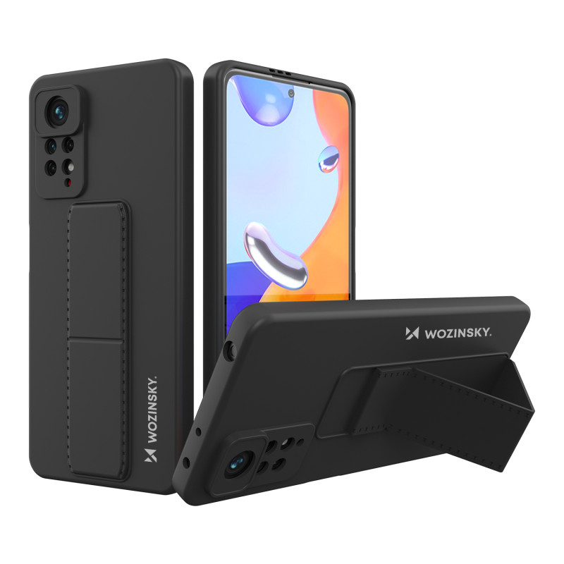 Wozinsky Kickstand Case silikoninis dėklas su stovu, skirtas Xiaomi Redmi Note 11 Pro Black