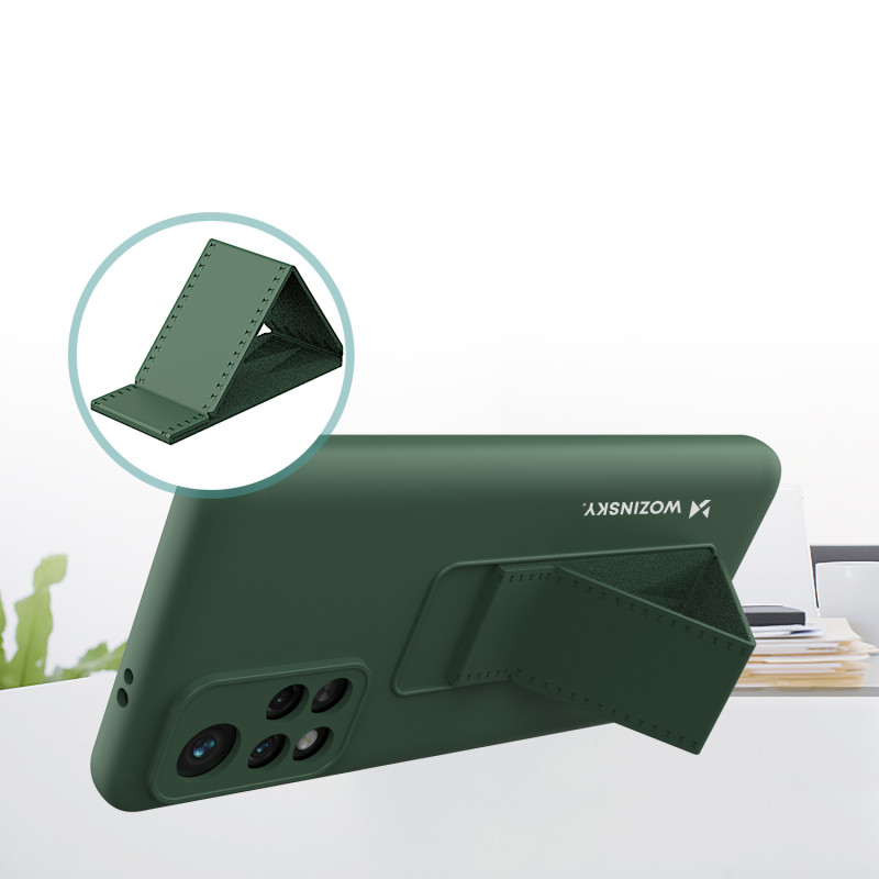 Wozinsky Kickstand Case silikoninis dėklas su stovo dangteliu, skirtas Xiaomi Poco M4 Pro 5G tamsiai mėlynai