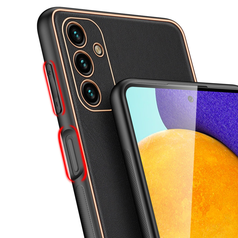 Dux Ducis Yolo elegantiškas dėklas su ekologiškos odos dangteliu, skirtas Samsung Galaxy A13 5G juodas