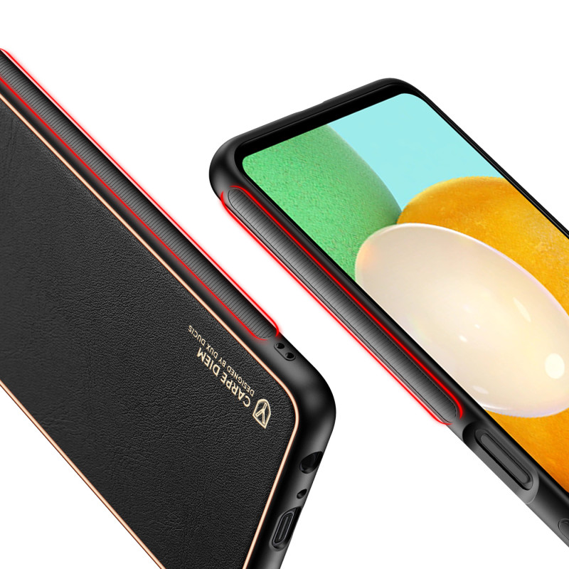 Dux Ducis Yolo elegantiškas dėklas su ekologiškos odos dangteliu, skirtas Samsung Galaxy A13 5G juodas