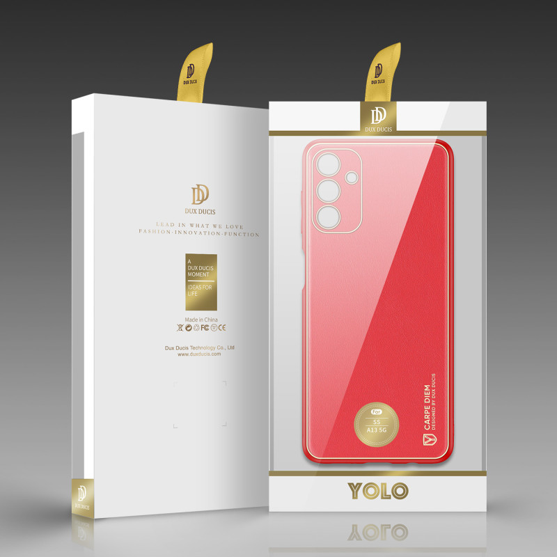 Dux Ducis Yolo elegantiškas dėklo dangtelis pagamintas iš ekologiškos odos, skirtas Samsung Galaxy A13 5G raudonai