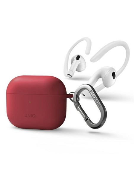 Uniq Nexo dėklas, skirtas AirPods 3 + Ausų kabliukai Silikoninis - raudonas Uniq Nexo dėklas, skirtas AirPods 3 + Ausų kabliukai Silikoninis - raudonas