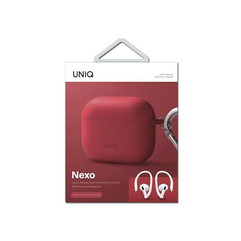 Uniq Nexo dėklas, skirtas AirPods 3 + Ausų kabliukai Silikoninis - raudonas