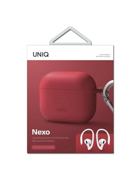 Uniq Nexo dėklas, skirtas AirPods 3 + Ausų kabliukai Silikoninis - raudonas Uniq Nexo dėklas, skirtas AirPods 3 + Ausų kabliukai Silikoninis - raudonas
