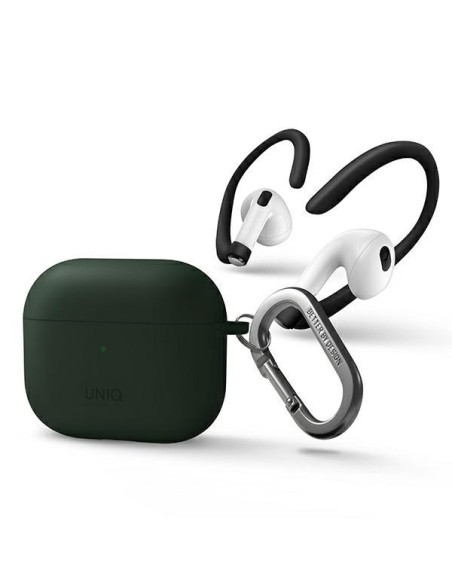 Uniq Nexo dėklas, skirtas AirPods 3 + Ear Hooks Silikoninis - žalias Uniq Nexo dėklas, skirtas AirPods 3 + Ear Hooks Silikoninis - žalias