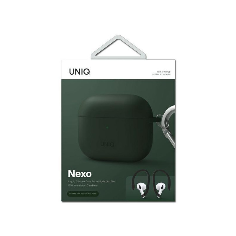 Uniq Nexo dėklas, skirtas AirPods 3 + Ear Hooks Silikoninis - žalias