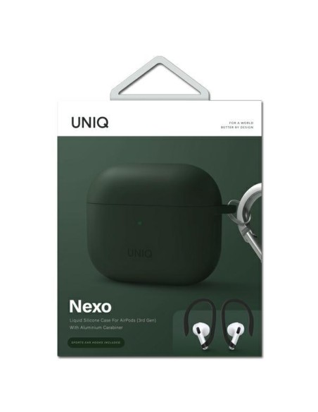 Uniq Nexo dėklas, skirtas AirPods 3 + Ear Hooks Silikoninis - žalias Uniq Nexo dėklas, skirtas AirPods 3 + Ear Hooks Silikoninis - žalias