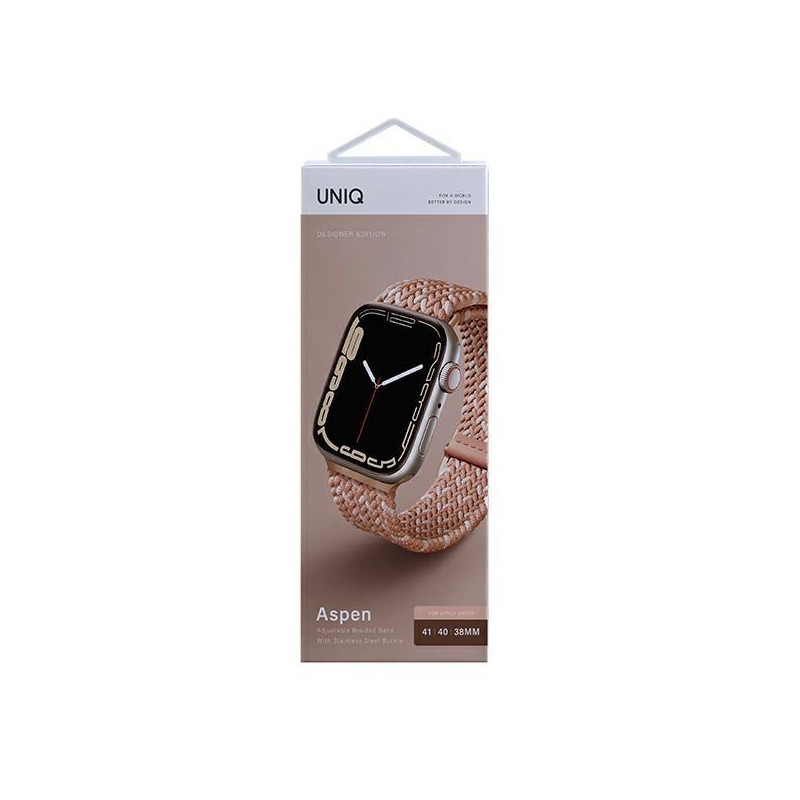 UNIQ Aspen pintas dirželis, skirtas Apple Watch 1/ 2/ 3/ 4/ 5/ 6/ 7/ 8/ SE/ SE2 40/ 38/ 41mm – rožinė