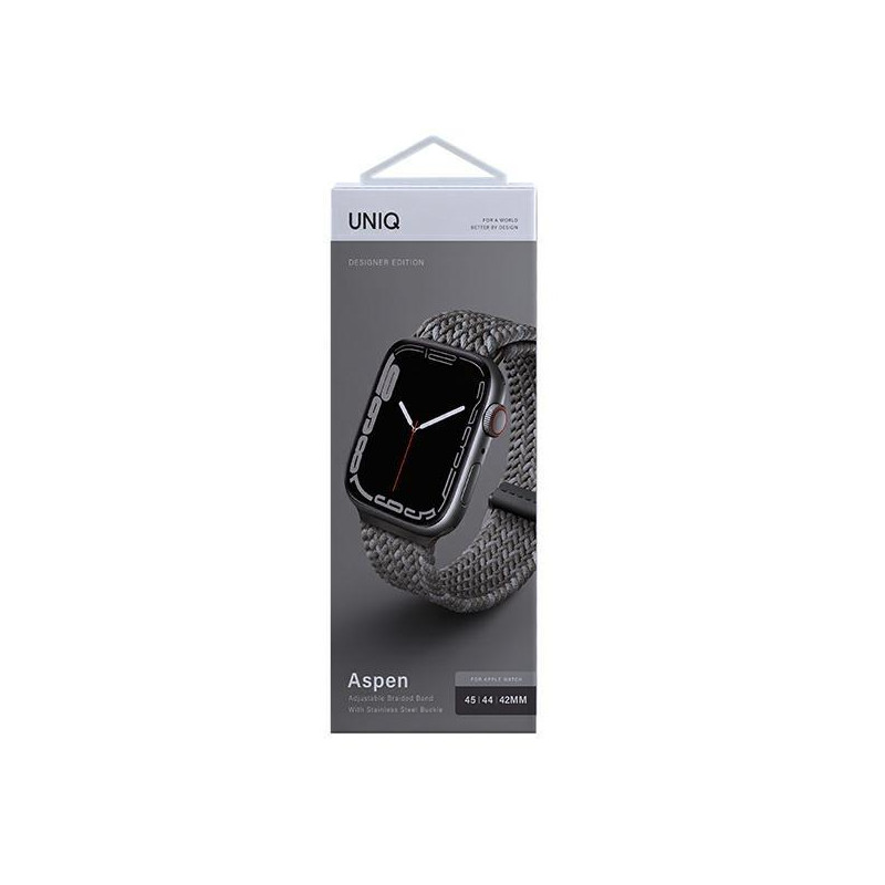 UNIQ Aspen pintas dirželis, skirtas Apple Watch 1/ 2/ 3/ 4/ 5/ 6/ 7/ 8/ SE/ SE2 44/ 42/ 45mm – pilkas