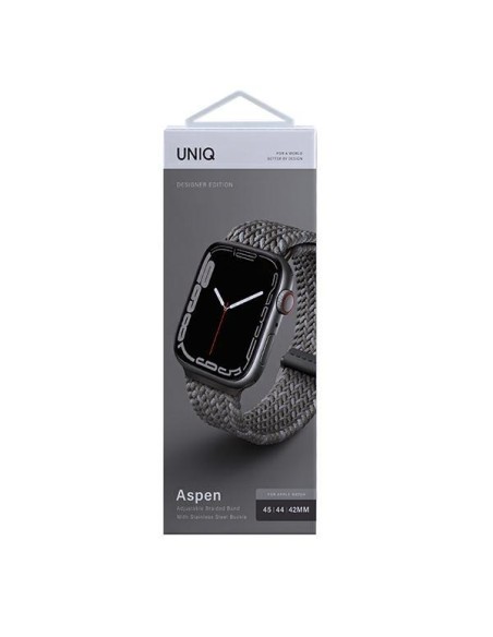 UNIQ Aspen pintas dirželis, skirtas Apple Watch 1/ 2/ 3/ 4/ 5/ 6/ 7/ 8/ SE/ SE2 44/ 42/ 45mm – pilkas UNIQ Aspen pintas dirželis, skirtas Apple Watch 1/ 2/ 3/ 4/ 5/ 6/ 7/ 8/ SE/ SE2 44/ 42/ 45mm – pilkas