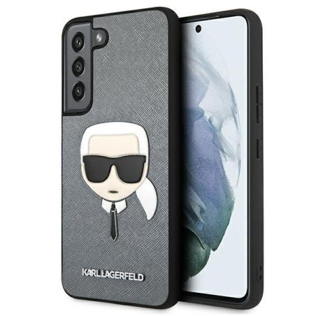 Karl Lagerfeld Saffiano Ikonik Karl& 39 s Head dėklas, skirtas Samsung Galaxy S22+ – sidabrinis