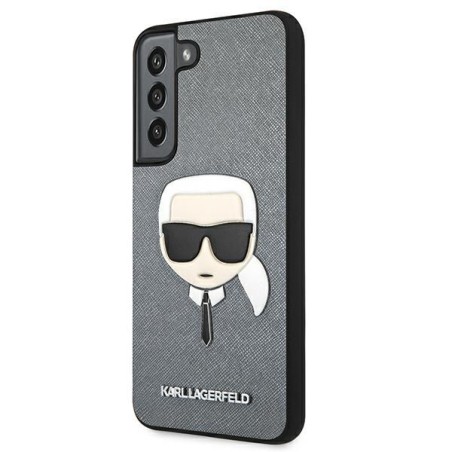 Karl Lagerfeld Saffiano Ikonik Karl& 39 s Head dėklas, skirtas Samsung Galaxy S22+ – sidabrinis
