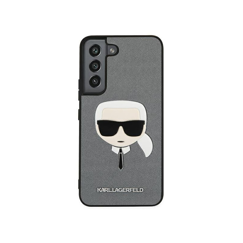 Karl Lagerfeld Saffiano Ikonik Karl& 39 s Head dėklas, skirtas Samsung Galaxy S22+ – sidabrinis
