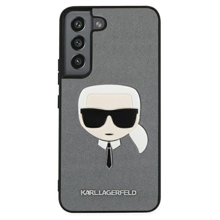 Karl Lagerfeld Saffiano Ikonik Karl& 39 s Head dėklas, skirtas Samsung Galaxy S22+ – sidabrinis