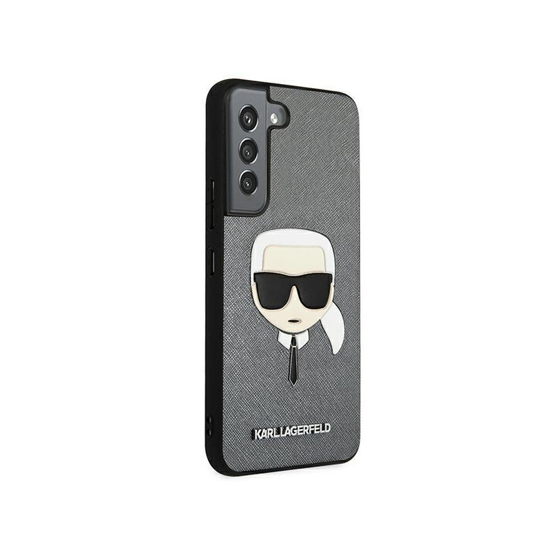 Karl Lagerfeld Saffiano Ikonik Karl& 39 s Head dėklas, skirtas Samsung Galaxy S22+ – sidabrinis