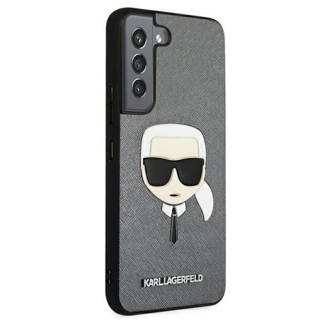 Karl Lagerfeld Saffiano Ikonik Karl& 39 s Head dėklas, skirtas Samsung Galaxy S22+ – sidabrinis