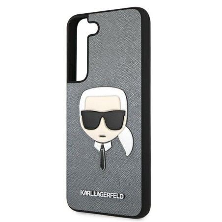 Karl Lagerfeld Saffiano Ikonik Karl& 39 s Head dėklas, skirtas Samsung Galaxy S22+ – sidabrinis