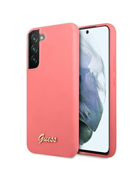 Guess Silicone Script metalo logotipo dėklas, skirtas Samsung Galaxy S22+ - fuksija Guess Silicone Script metalo logotipo dėklas, skirtas Samsung Galaxy S22+ - fuksija