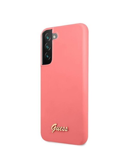 Guess Silicone Script metalo logotipo dėklas, skirtas Samsung Galaxy S22+ - fuksija Guess Silicone Script metalo logotipo dėklas, skirtas Samsung Galaxy S22+ - fuksija