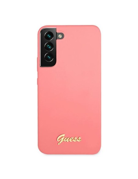 Guess Silicone Script metalo logotipo dėklas, skirtas Samsung Galaxy S22+ - fuksija Guess Silicone Script metalo logotipo dėklas, skirtas Samsung Galaxy S22+ - fuksija