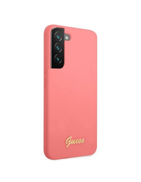 Guess Silicone Script metalo logotipo dėklas, skirtas Samsung Galaxy S22+ - fuksija Guess Silicone Script metalo logotipo dėklas, skirtas Samsung Galaxy S22+ - fuksija