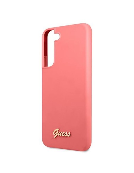 Guess Silicone Script metalo logotipo dėklas, skirtas Samsung Galaxy S22+ - fuksija Guess Silicone Script metalo logotipo dėklas, skirtas Samsung Galaxy S22+ - fuksija