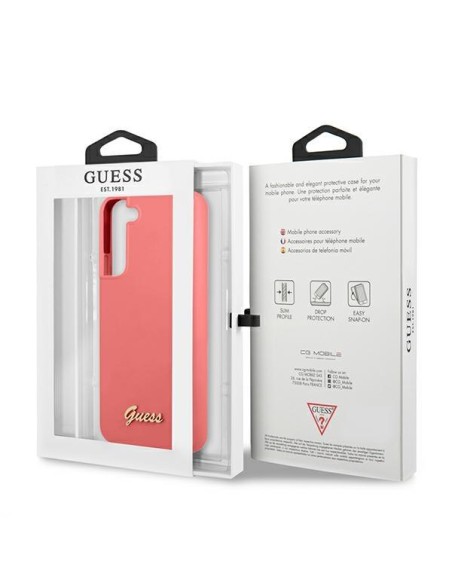 Guess Silicone Script metalo logotipo dėklas, skirtas Samsung Galaxy S22+ - fuksija Guess Silicone Script metalo logotipo dėklas, skirtas Samsung Galaxy S22+ - fuksija