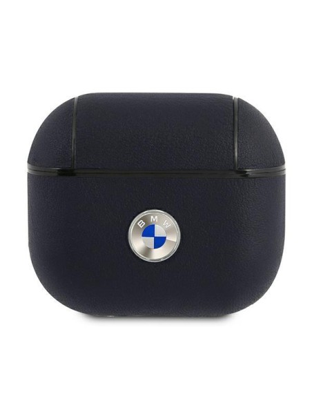 BMW tikros odos sidabrinis logotipo dėklas, skirtas AirPods 3 - tamsiai mėlynas BMW tikros odos sidabrinis logotipo dėklas, skirtas AirPods 3 - tamsiai mėlynas