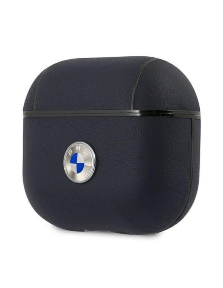 BMW tikros odos sidabrinis logotipo dėklas, skirtas AirPods 3 - tamsiai mėlynas BMW tikros odos sidabrinis logotipo dėklas, skirtas AirPods 3 - tamsiai mėlynas