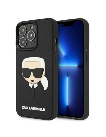 Karl Lagerfeld 3D Guminis Karl& 39 s Head dėklas, skirtas iPhone 13 Pro / iPhone 13 - juodas
