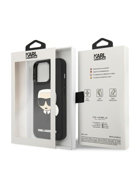 Karl Lagerfeld 3D Guminis Karl& 39 s Head dėklas, skirtas iPhone 13 Pro / iPhone 13 - juodas