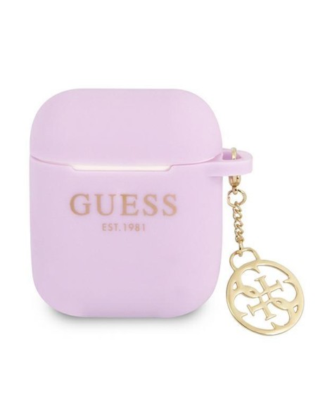 Guess Silicone Charm 4G Collection dėklas, skirtas AirPods 1/ 2 – violetinis