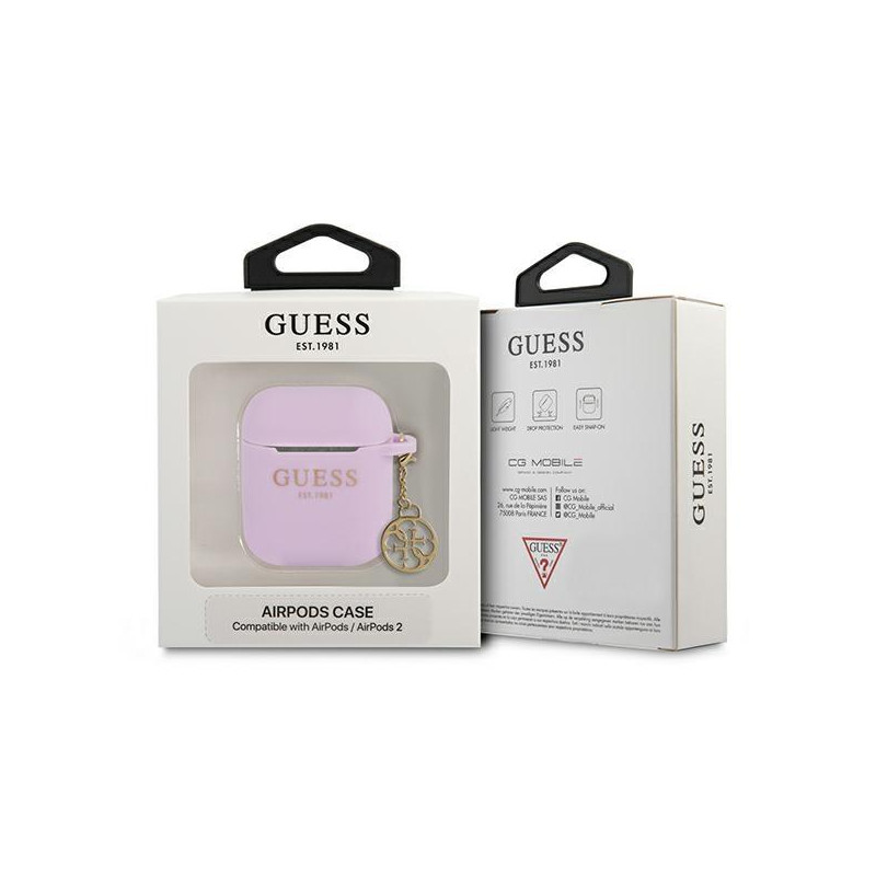Guess Silicone Charm 4G Collection dėklas, skirtas AirPods 1/ 2 – violetinis