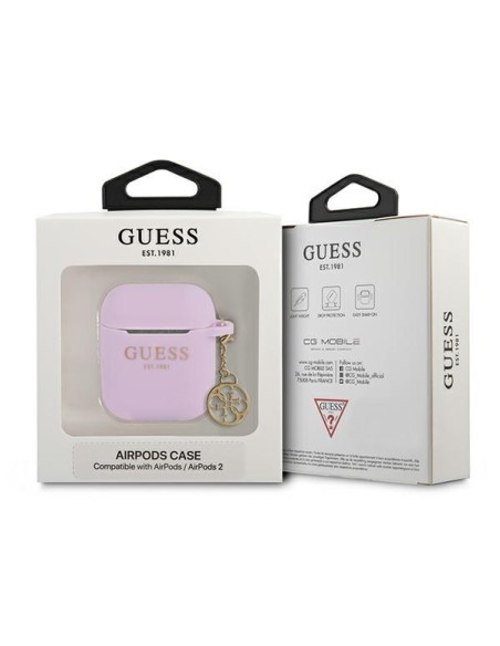 Guess Silicone Charm 4G Collection dėklas, skirtas AirPods 1/ 2 – violetinis
