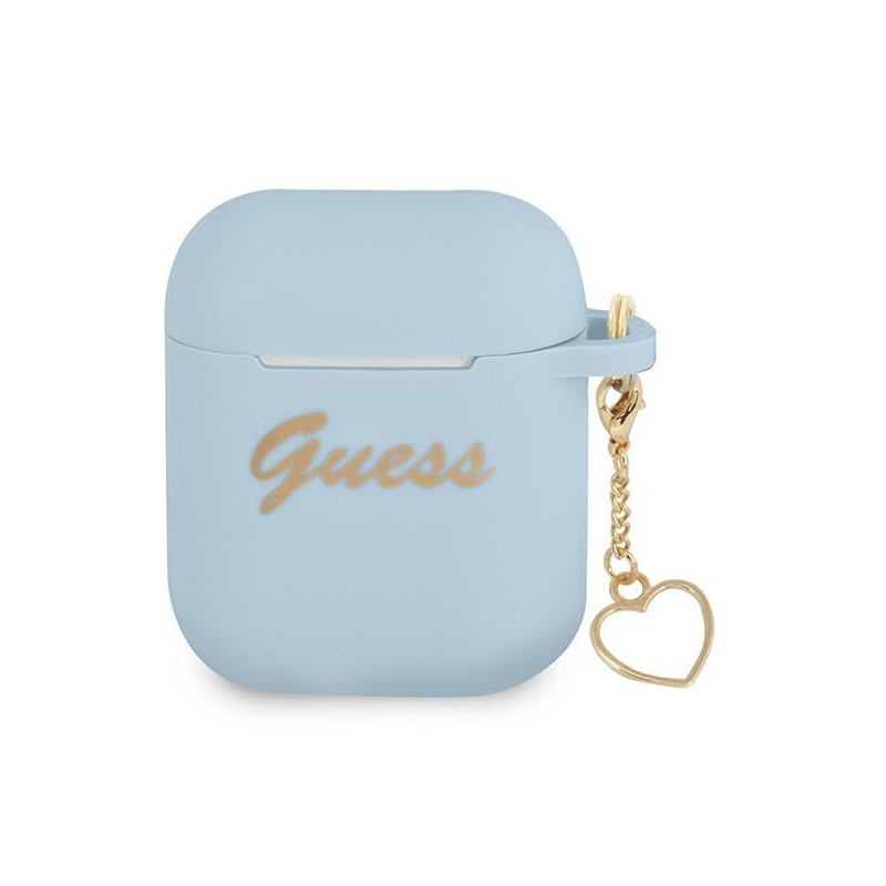 Guess Silicone Charm Heart Collection dėklas, skirtas AirPods 1/ 2 – mėlynas Guess Silicone Charm Heart Collection dėklas, skirtas AirPods 1/ 2 – mėlynas