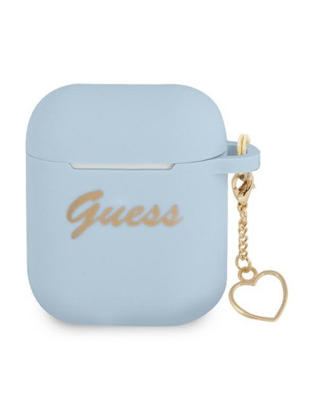 Guess Silicone Charm Heart Collection dėklas, skirtas AirPods 1/ 2 – mėlynas Guess Silicone Charm Heart Collection dėklas, skirtas AirPods 1/ 2 – mėlynas