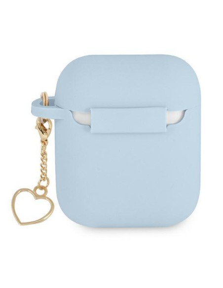 Guess Silicone Charm Heart Collection dėklas, skirtas AirPods 1/ 2 – mėlynas Guess Silicone Charm Heart Collection dėklas, skirtas AirPods 1/ 2 – mėlynas