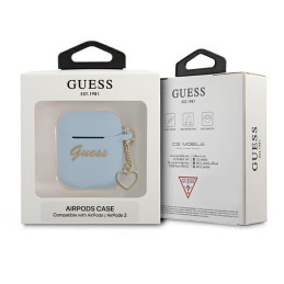 Guess Silicone Charm Heart Collection dėklas, skirtas AirPods 1/ 2 – mėlynas