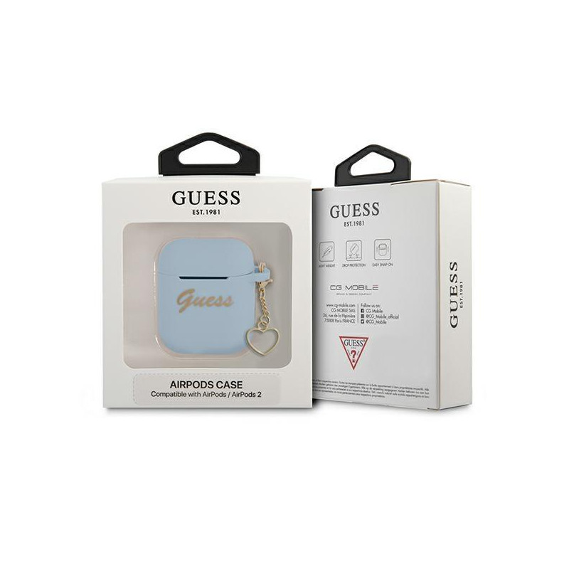 Guess Silicone Charm Heart Collection dėklas, skirtas AirPods 1/ 2 – mėlynas