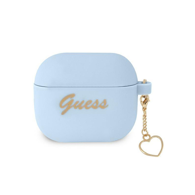 Guess Silicone Charm Heart Collection dėklas, skirtas AirPods 3 – mėlynas Guess Silicone Charm Heart Collection dėklas, skirtas AirPods 3 – mėlynas