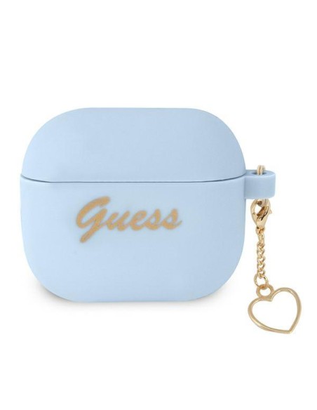 Guess Silicone Charm Heart Collection dėklas, skirtas AirPods 3 – mėlynas Guess Silicone Charm Heart Collection dėklas, skirtas AirPods 3 – mėlynas