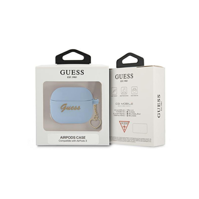 Guess Silicone Charm Heart Collection dėklas, skirtas AirPods 3 – mėlynas