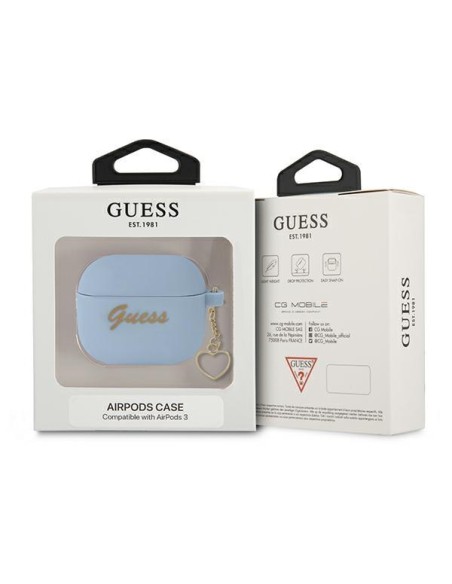 Guess Silicone Charm Heart Collection dėklas, skirtas AirPods 3 – mėlynas Guess Silicone Charm Heart Collection dėklas, skirtas AirPods 3 – mėlynas