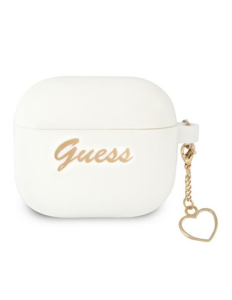 Guess Silicone Charm Heart Collection dėklas, skirtas AirPods 3 – baltas