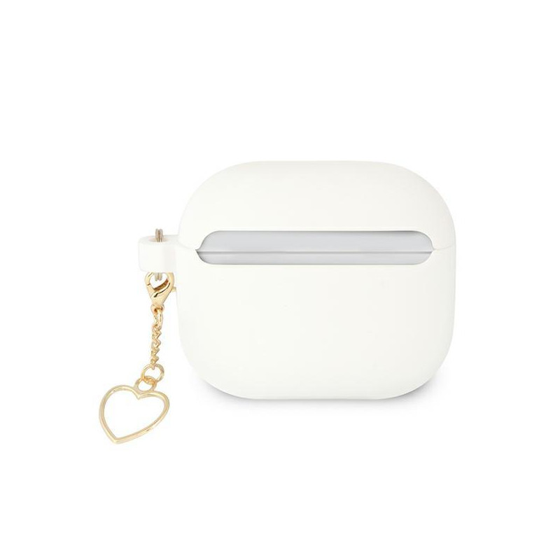 Guess Silicone Charm Heart Collection dėklas, skirtas AirPods 3 – baltas