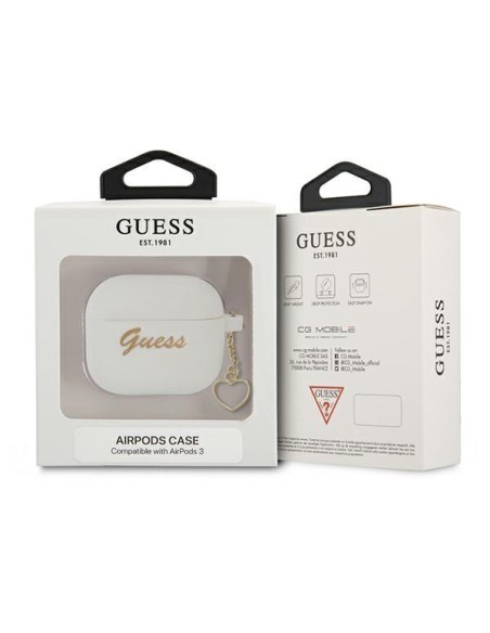 Guess Silicone Charm Heart Collection dėklas, skirtas AirPods 3 – baltas