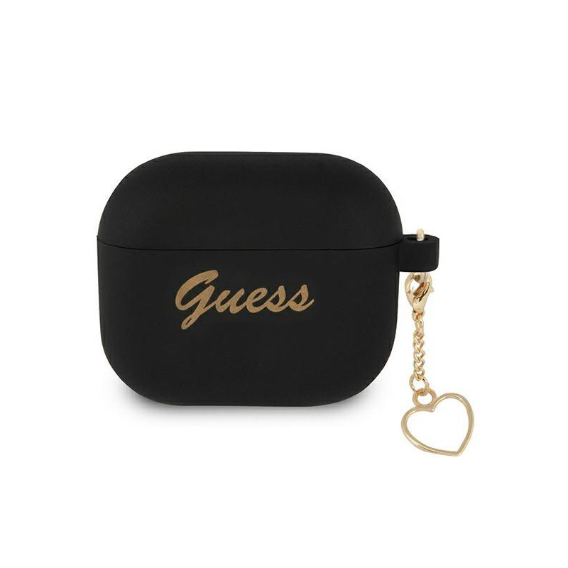 Guess Silicone Charm Heart Collection dėklas, skirtas AirPods 3 – juodas