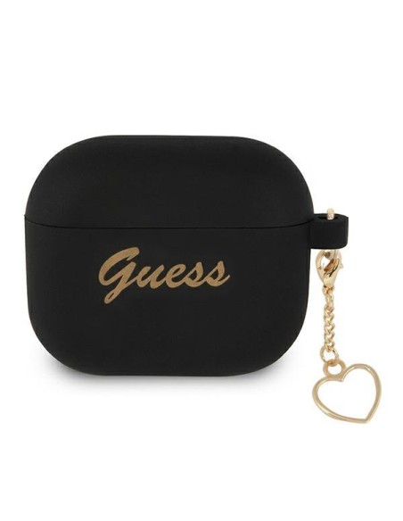 Guess Silicone Charm Heart Collection dėklas, skirtas AirPods 3 – juodas Guess Silicone Charm Heart Collection dėklas, skirtas AirPods 3 – juodas