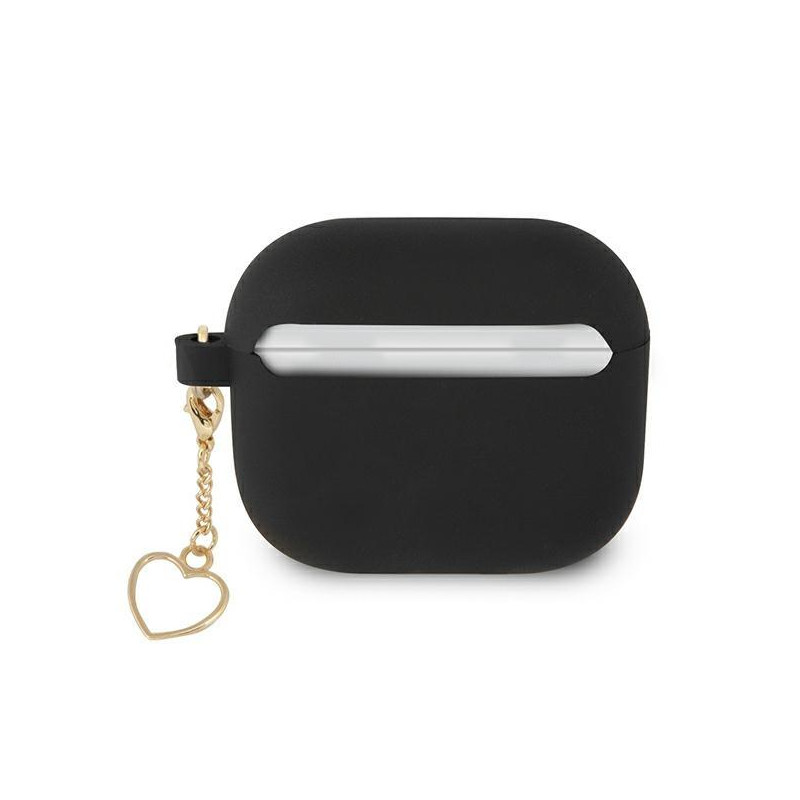 Guess Silicone Charm Heart Collection dėklas, skirtas AirPods 3 – juodas